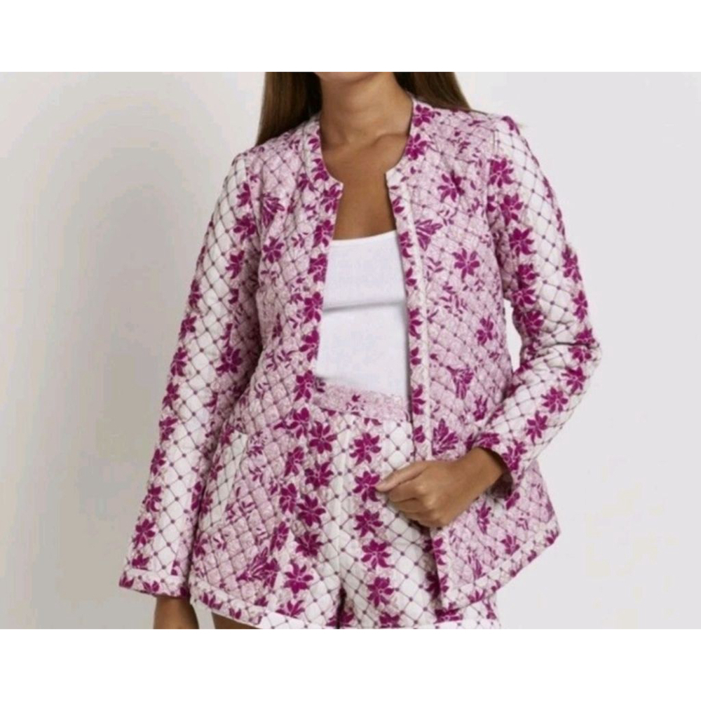 River Island Quilted Floral Jacket with pockets, Tie Waist & Matching Shorts - Picture 2 of 15